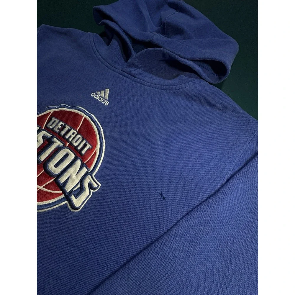 Vintage Y2K Detroit‎ Pistons Adidas Hoodie Pullover Sweatshirt Men's Small Blue